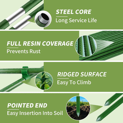 90pcs Garden Stakes Set, 16 Inches Plastic Coated Metal Plant Sticks Stakes Supports, DIY 4ft 5ft 6ft 7ft 8ft Tomato Stakes for Growing Climbing Tomato Vegetables Flowers Pepper, Versatile Ues