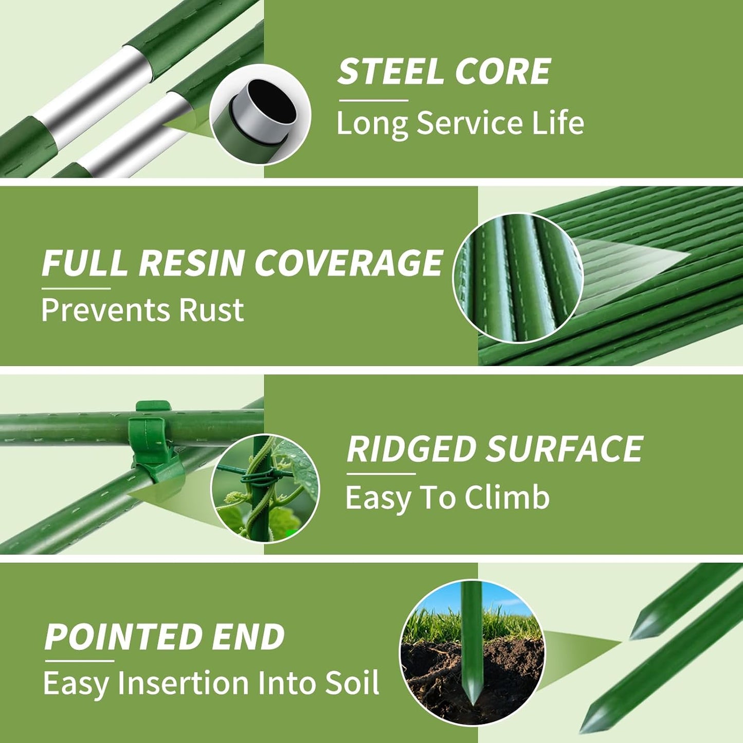 70pcs Garden Stakes Set, 16 Inches Plastic Coated Metal Plant Sticks Stakes Supports, DIY 4ft 5ft 6ft 7ft 8ft Tomato Stakes for Growing Climbing Tomato Vegetables Flowers Pepper, Versatile Ues