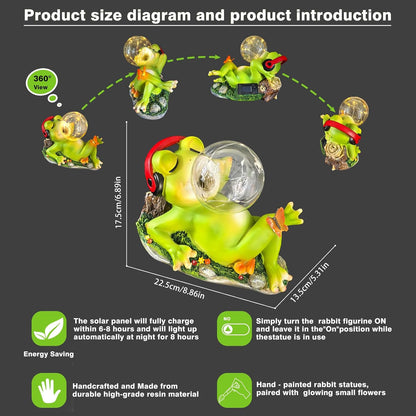 Solar Garden Outdoor Statues Frog, Lawn Decor Frogs Statue for Patio, Balcony, Yard Ornament - Unique Home Decor Gifts (Frog)