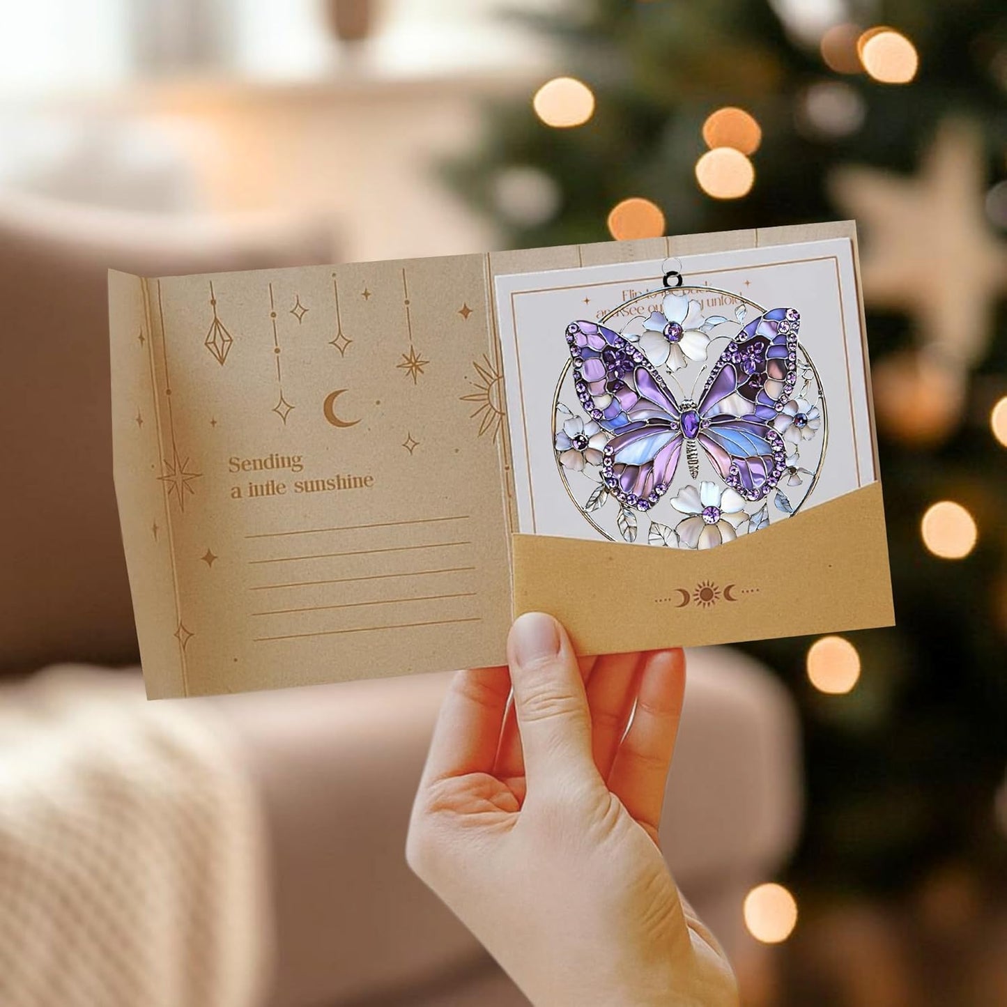 Violet Butterfly Acrylic Suncatcher Stained Glass Effect Window Car Hanging Christmas Ornament Indoor Outdoor Decor Garden Sun Catcher Panels for Butterfly Lover for Women Mom Grandma