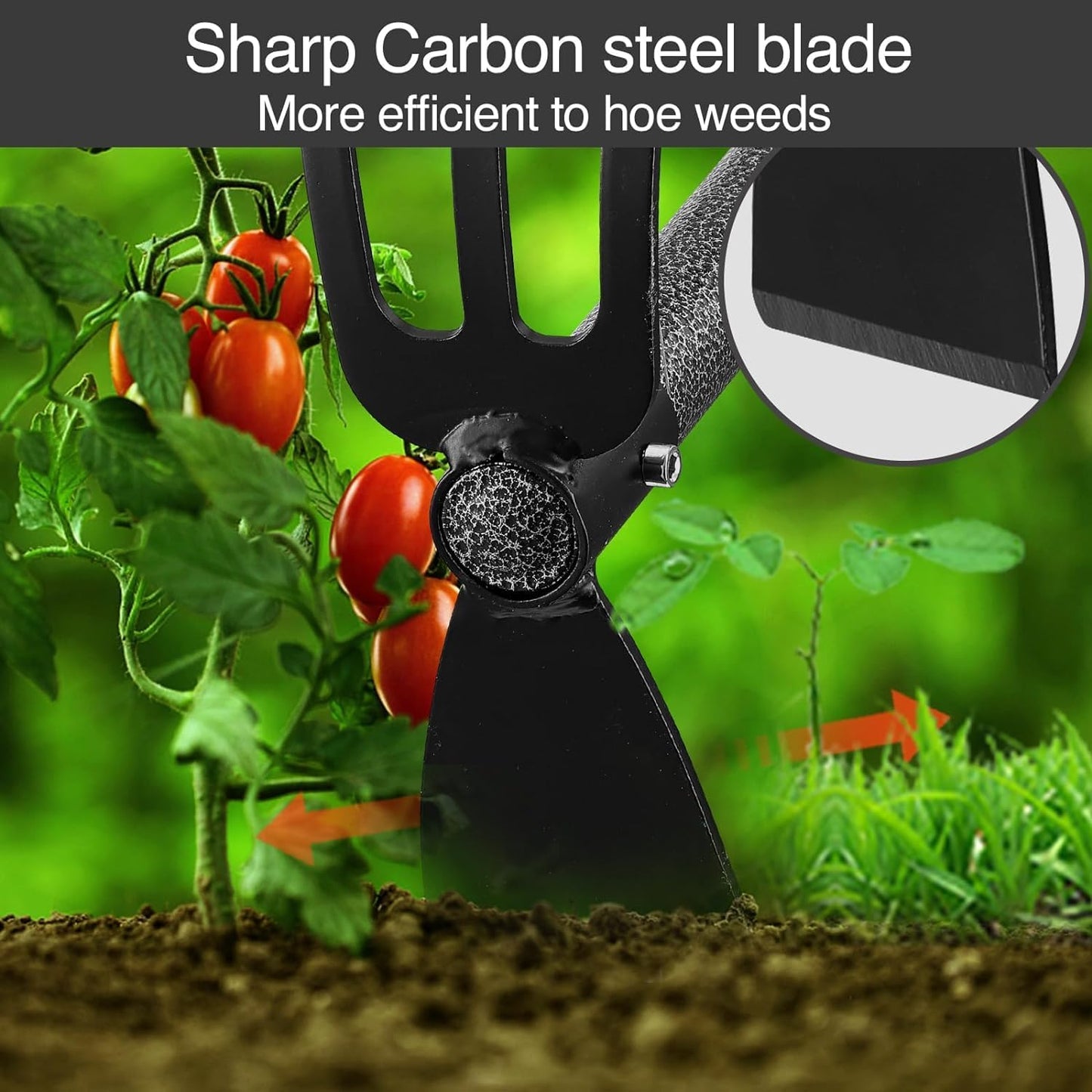 Hoe and Cultivator Gardening Hand Tools, Heavy Duty Stainless Steel Garden Hoe and 3 Fork Hand Tiller for Gardening Weeding Planting with Adjustable Handle 30-45 inch