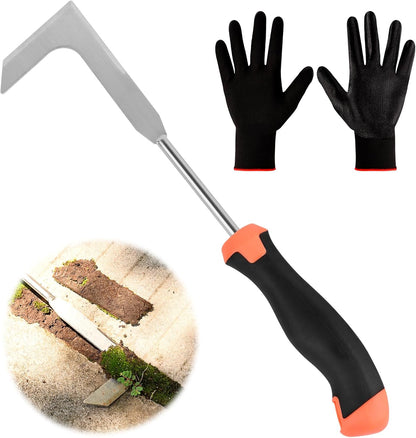 Patio Crack Weeder Tool with Ergonomic Handle – Stainless Steel Weed Puller for Patio Sidewalk Driveway Cracks | Rust Resistant Dual-Material Gardening Tool