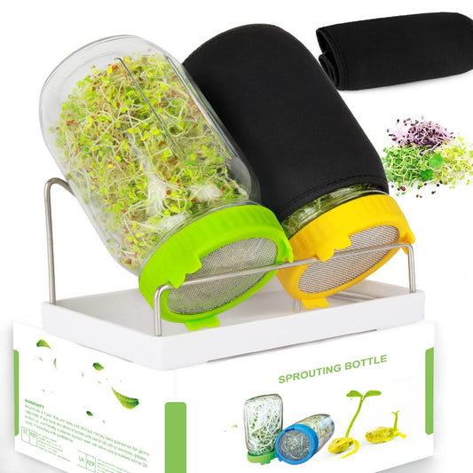 Kitmiido Seed Sprouting Kit, 2 Large Wide Mouth Mason Jars with Sprout Lids, Blackout Sleeves