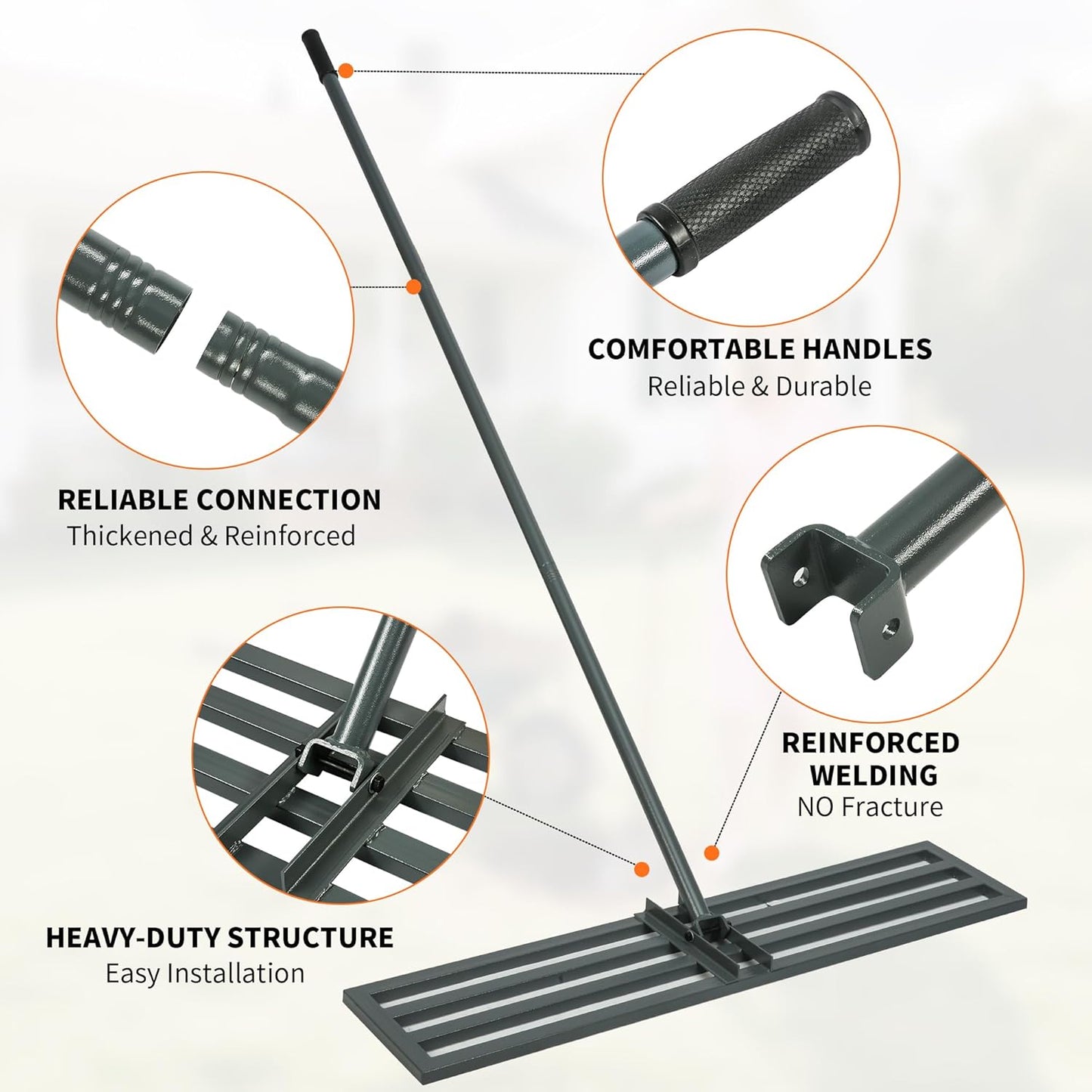 Lawn Leveling Rake,45"x10" Heavy-Duty Steel Lawn Leveler with 84" Anti-Slip Handle, Yard Leveling Rake Perfect for Garden, Backyard, Golf Course, Farm & Landscaping
