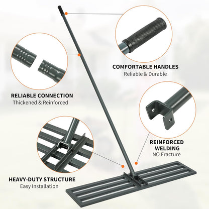 Lawn Leveling Rake,45"x10" Heavy-Duty Steel Lawn Leveler with 84" Anti-Slip Handle, Yard Leveling Rake Perfect for Garden, Backyard, Golf Course, Farm & Landscaping