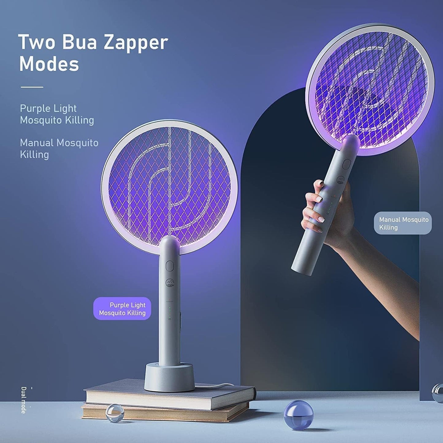 Electric Fly Swatter Racket, Mosiller 4000V 2 in 1 Bug Zapper with USB Rechargeable Base, Powerful Mosquitoes Trap Lamp & Fly Killer with 3-Layer Safety Mesh for Home, Indoor, Bedroom, Patio (2 Pack)