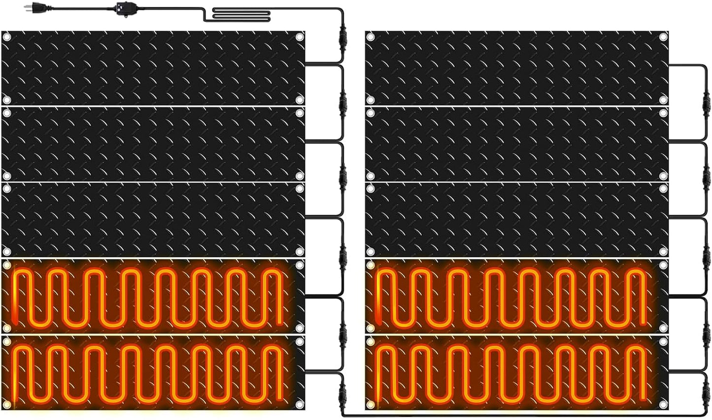 Riakrum 10 Pcs Heated Snow Melting Mats Outdoor, 10 x 30 in Winter Anti-Slip Heated Rubber Mat for Walkways Decks and Sidewalks, Snow and Ice Melting Pads Connection with 9.84 ft Power Cord