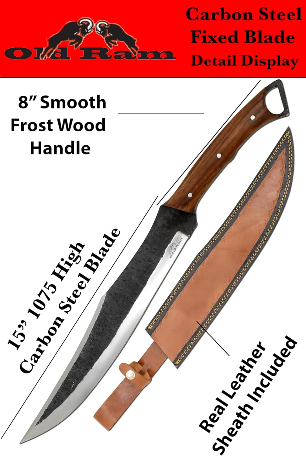 Fixed-Blade Full Tang 1075 High-Carbon-Steel Blade Hunting-Machete for Cutting Splitting (Brown-1)