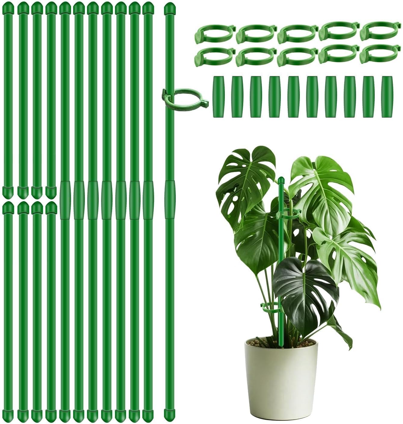 20Pcs Plant Support Stakes 17 inch SupKing Garden Orchid Sticks Extended to 3ft 4ft 5ft Plant Poles with Clips for Indoor Outdoor Potted Tomato Rose Amaryllis Vegetables Comes with 20 Ties
