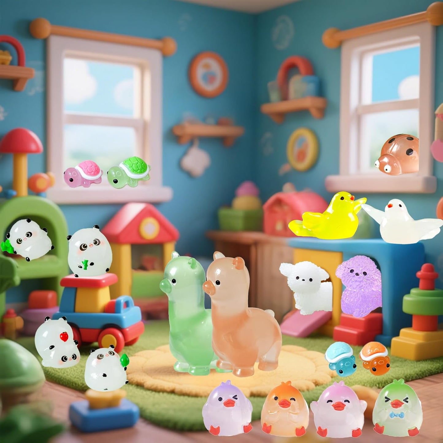 Luminous Mini Resin Figures to Hide, Tiny Resin Animals Variety Pack for Fairy Garden Accessories Outdoor, Glow in The Dark Miniature Figurines for Fish Tank Decorations 40 pcs