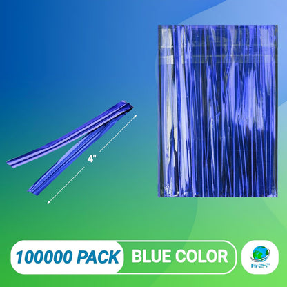 Blue Metallic Twist Ties for Bags 4 Inch. 100000 Pack of Aluminum Foil Christmas Twist Ties for Treat Bags. Reusable Bread Ties. Flexible Metallic Twist Tie. Twisty Ties for Bags, Cake Pops