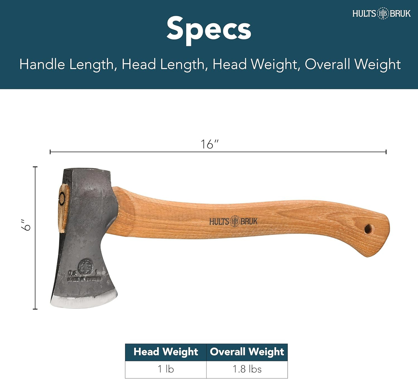 Hults Bruk 840702 Almike Hatchet - 1 lb Head, 16" Handle