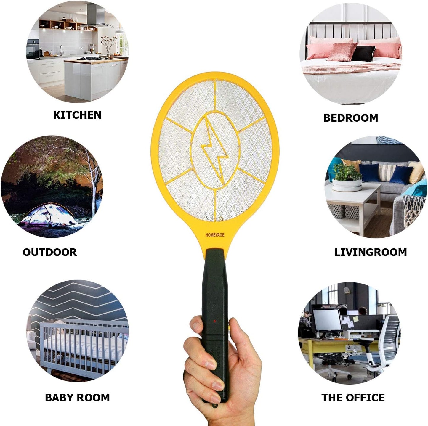 Electric Fly Swatter - Bug Zapper - Best High Voltage Handheld Mosquito Killer - Wasp, Fruit Fly, Insect Trap Racket for Indoor, Travel, Camping and Outdoor Control (2 AA Batteries Included)