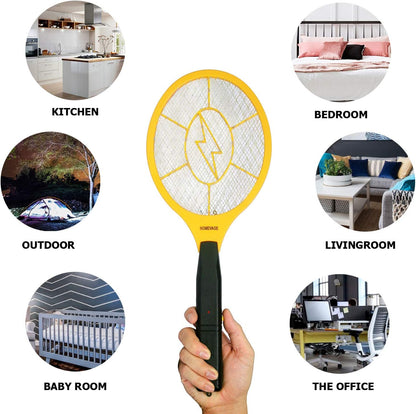 Electric Fly Swatter - Bug Zapper - Best High Voltage Handheld Mosquito Killer - Wasp, Fruit Fly, Insect Trap Racket for Indoor, Travel, Camping and Outdoor Control (2 AA Batteries Included)