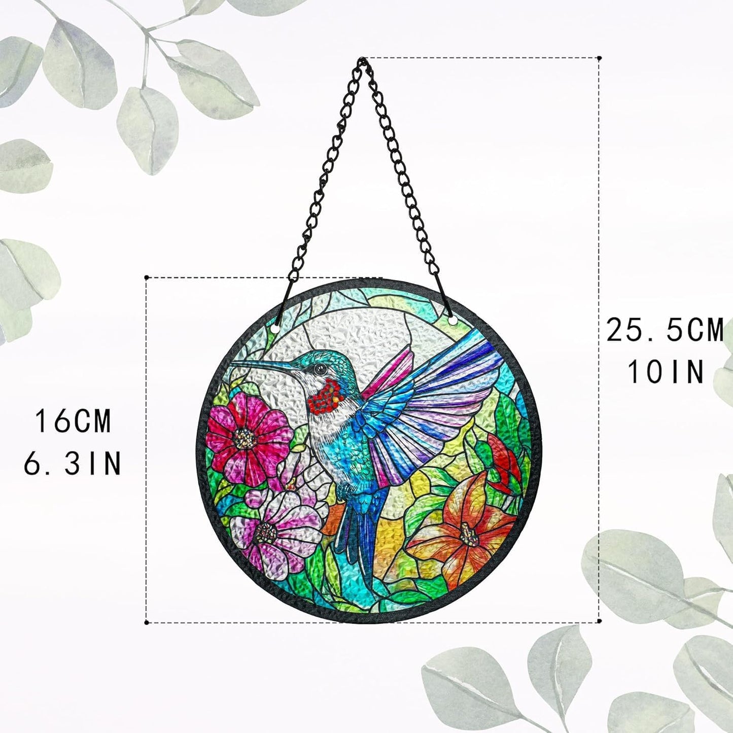 kanpura Suncatcher Stained Glass Window Hanging 6.3 inch Hummingbird Sun Catcher with Hook Sun Catchers Indoor Window Birds Hanging for Wall Art Home Decor Gifts