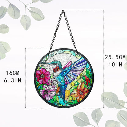 kanpura Suncatcher Stained Glass Window Hanging 6.3 inch Hummingbird Sun Catcher with Hook Sun Catchers Indoor Window Birds Hanging for Wall Art Home Decor Gifts