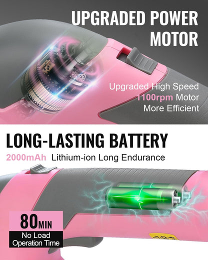 WORKPRO Cordless Grass Shear & Shrubbery Trimmer - 2 in 1 Handheld Hedge Trimmer 7.2V Electric Grass Trimmer Hedge Shears/Grass Cutter Rechargeable Lithium-Ion Battery and Type-C Cable - Pink Ribbon