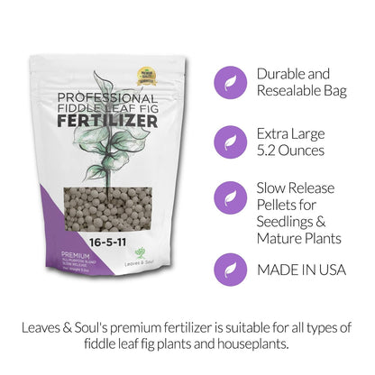 Fiddle Leaf Fig and House Plant Fertilizer Pellets |16-5-11 Slow Release Pellets for Seedlings and Mature Houseplants | Multi-Purpose Blend & Gardening Supplies| 5.2 oz Resealable Packaging