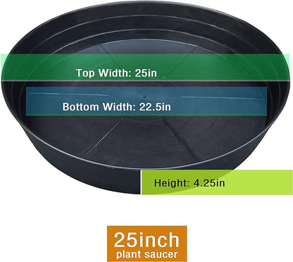 25 Inch Extra Large Planter Saucer, Extra-Deep 4.25 in Black Drip Trays for Flower Pot, Heavy Duty Drainage Tray Indoors No Holes, Plastic Plant Plate Water Catcher for Pots Base 19 20 21 22 in
