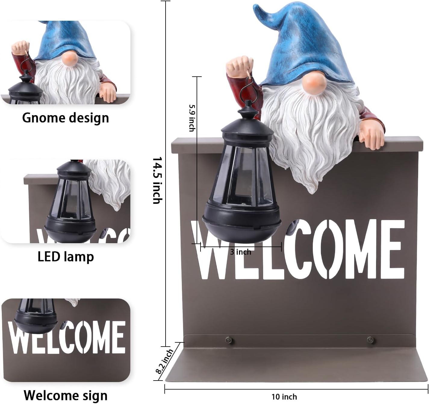 Bshine Gnome Garden Statue Outdoor Decor Solar Lights, Gnome Fence Hanging Solar Lantern, Creative Housewarming Gift Suitable for Lawn Ornaments, Porch, Patio, Path, Backyard Decoration