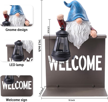 Bshine Gnome Garden Statue Outdoor Decor Solar Lights, Gnome Fence Hanging Solar Lantern, Creative Housewarming Gift Suitable for Lawn Ornaments, Porch, Patio, Path, Backyard Decoration
