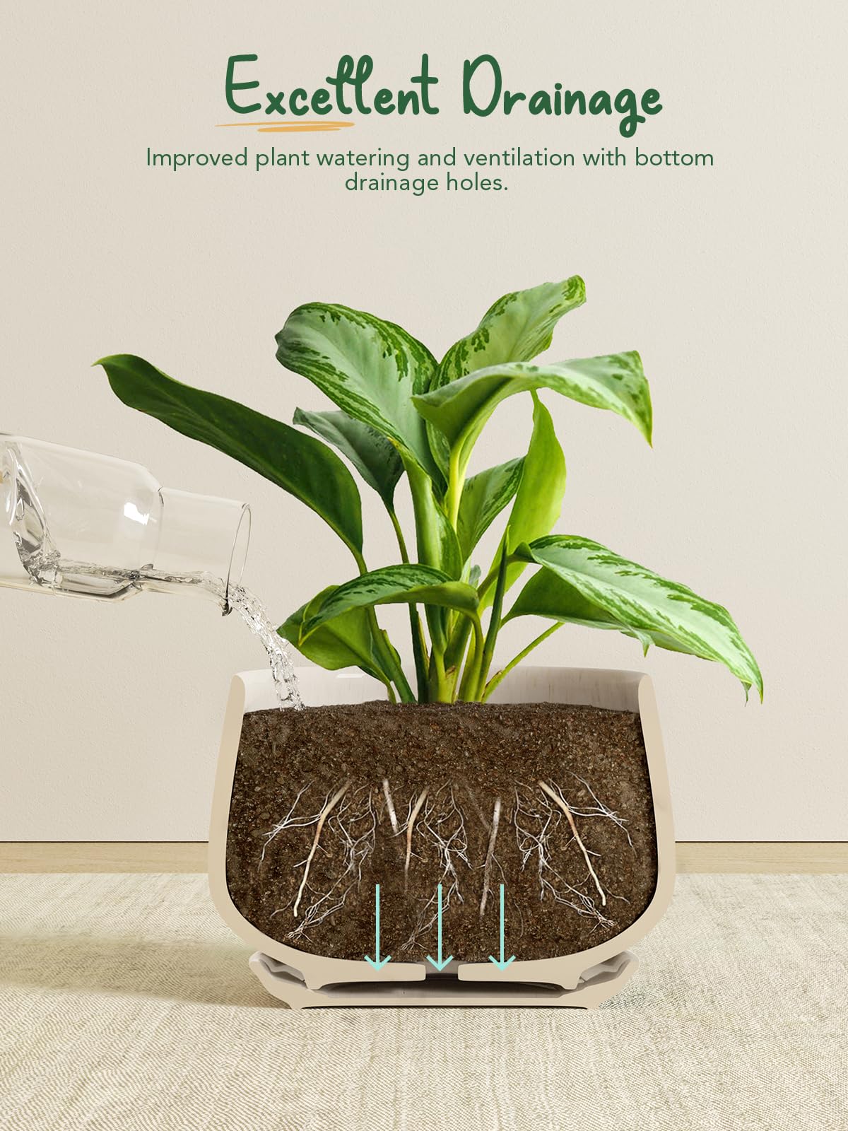 LE TAUCI Plant Pots, 4.1+5.1+6.5 inch, Set of 3, Ceramic Planters with Drainage Hole and Saucer