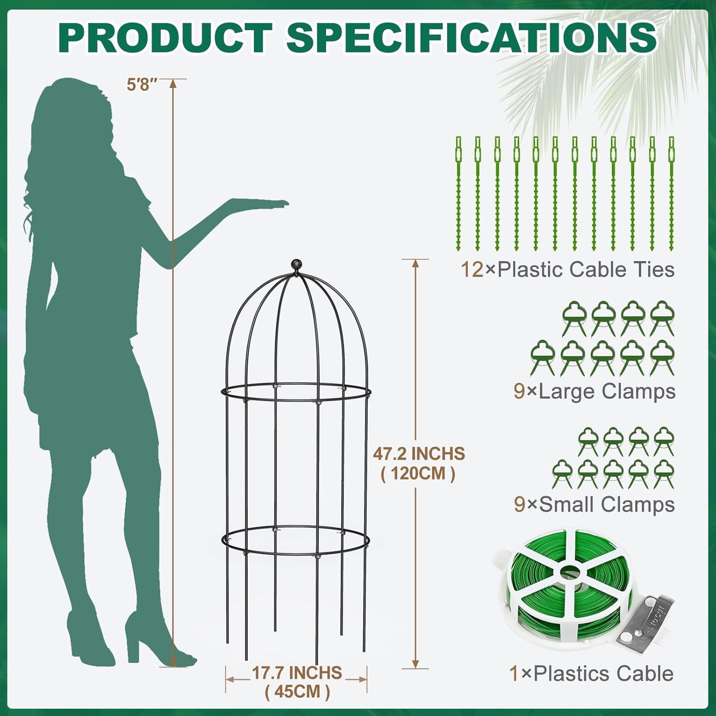 3 Pack Metal Plant Cage Support, 47" H Peony Support Tomato Cage Garden Rose Obelisk Trellis Supports Tower for Clematis Vine Jasmine Supports Outdoor Indoor