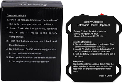 Ultrasonic Rodent Repellent for Car Engine – Battery Powered Under Hood Mouse Repeller with Flashing Strobe Light, Keeps Rats and Mice Away from Vehicle, Automobile, Truck, Garage, Attic, Barn, Shed