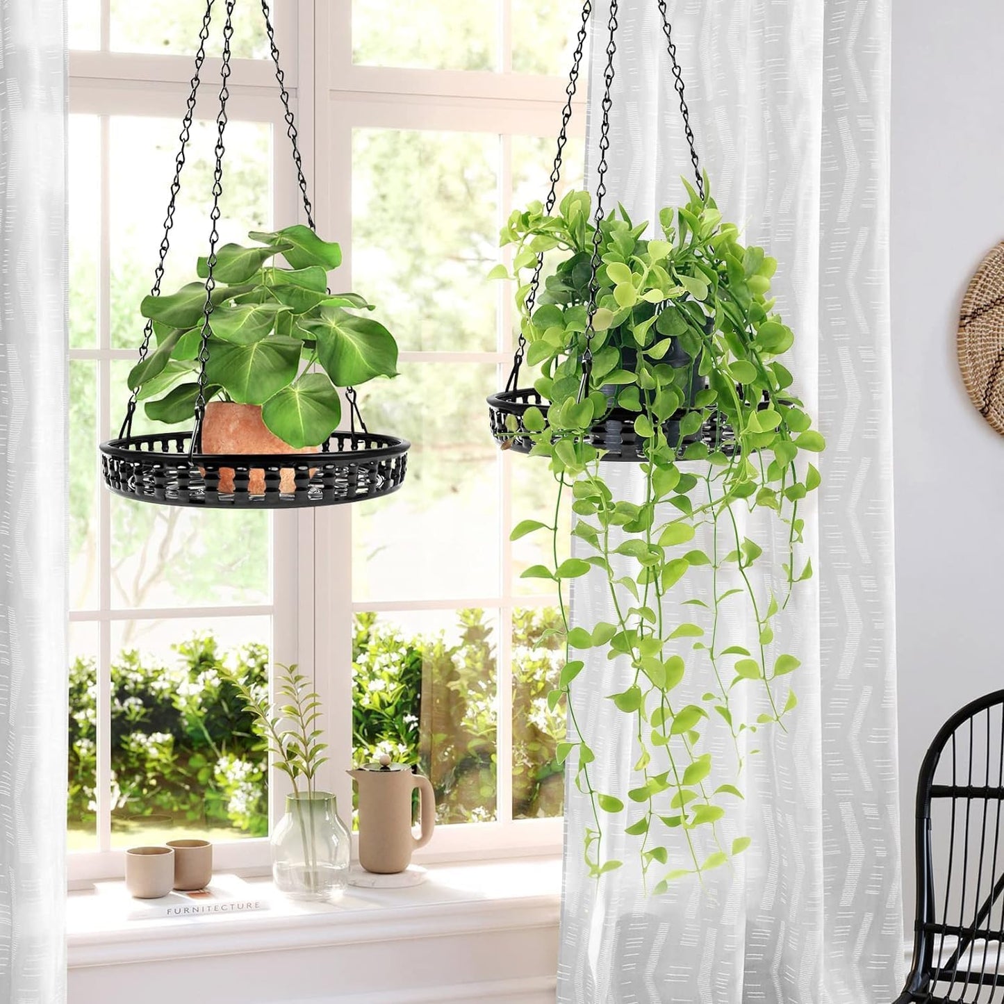 Plant Hanger Indoor Outdoor 3 Pack, Hanging Planter for Indoor Outdoor Plants, Hanging Plant Holder Shelf, Plant Hanging Basket, Decorative Metal Plant Holder, Black-3pcs