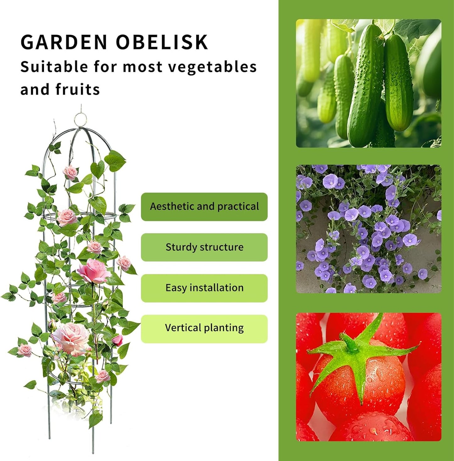 2 Pack Garden Obelisk Trellis for Climbing Plants Outdoor Tall Round Trellis for Potted Plants Indoor Climbing Vine Rose Clematis Vegetable Cucumber Supports, Lightweight