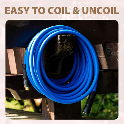 5/8" Female to Female Hot/Cold Water Leader Hose 15ft, -50℉ to 190℉ Flexible,Burst 600 Psi 3/4" Brass Fittings with Swivel Grip Handle for Outdoor,Yard, Farm, Blue