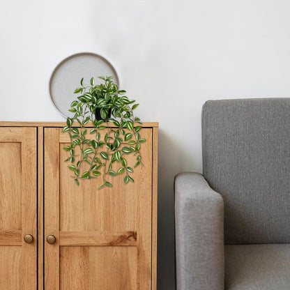 2 Pack Fake Hanging Plants for Shelf in Back Pot, Small Artificial Hanging Ivy Vine Plants Indoor Fake Potted Greenery Plant Decor Room Bathroom Wall End Table Mimi Faux Wandering Jew Plant Set
