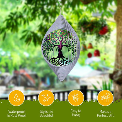 ISEO Tree of Life Wind Spinner for Yard and Garden, Hanging Outdoor Decor, Yard Art, Porch and Patio Decorations, Metal Wind Spinners Outdoor, Weather Resistant, 6.5”