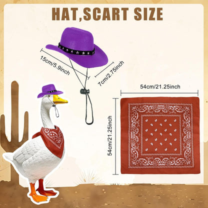 Porch Goose Outfits Halloween Western Cowboy Style, Lawn Cement Goose Clothes Outfits for Cement Goose Includes Adjustable Cowboy Hat and Scarf for 23/17″ Outdoor Statue(Purple)