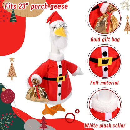 Christmas Santa Porch Goose Outfits Christmas Lawn Goose Clothes Fits 23" Cement Plastic Goose Statue for Xmas Outdoor Garden Yard Patio Statue Art Decoration