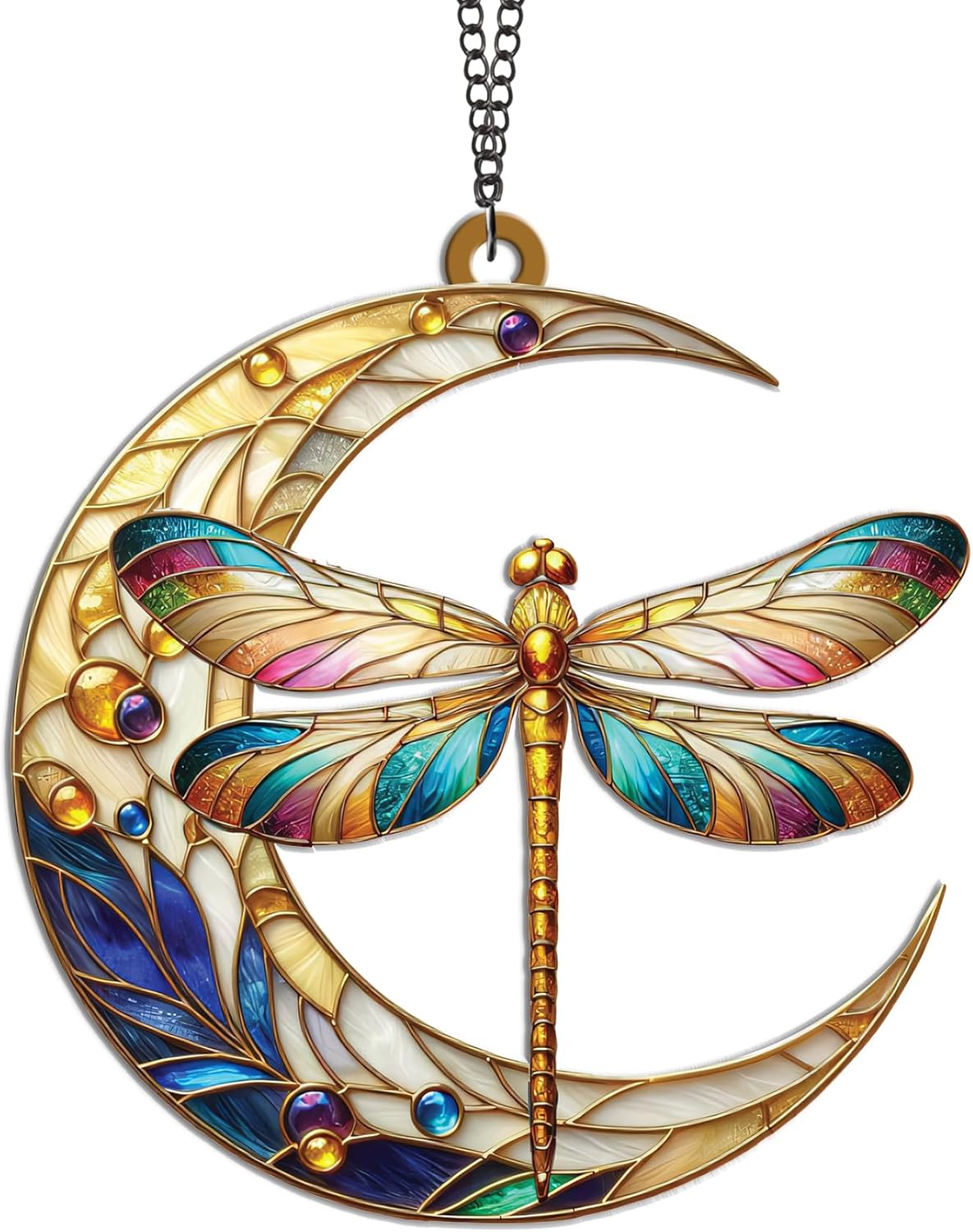 Dragonfly Moon Christmas Suncatcher – Acrylic Dragonflies Ornaments for Christmas Tree Decoration, SunCatcher Hanging Decor for Home Garden, Nature Insect Gift, Boho Dragonfly Decor for Women (Sun-24)