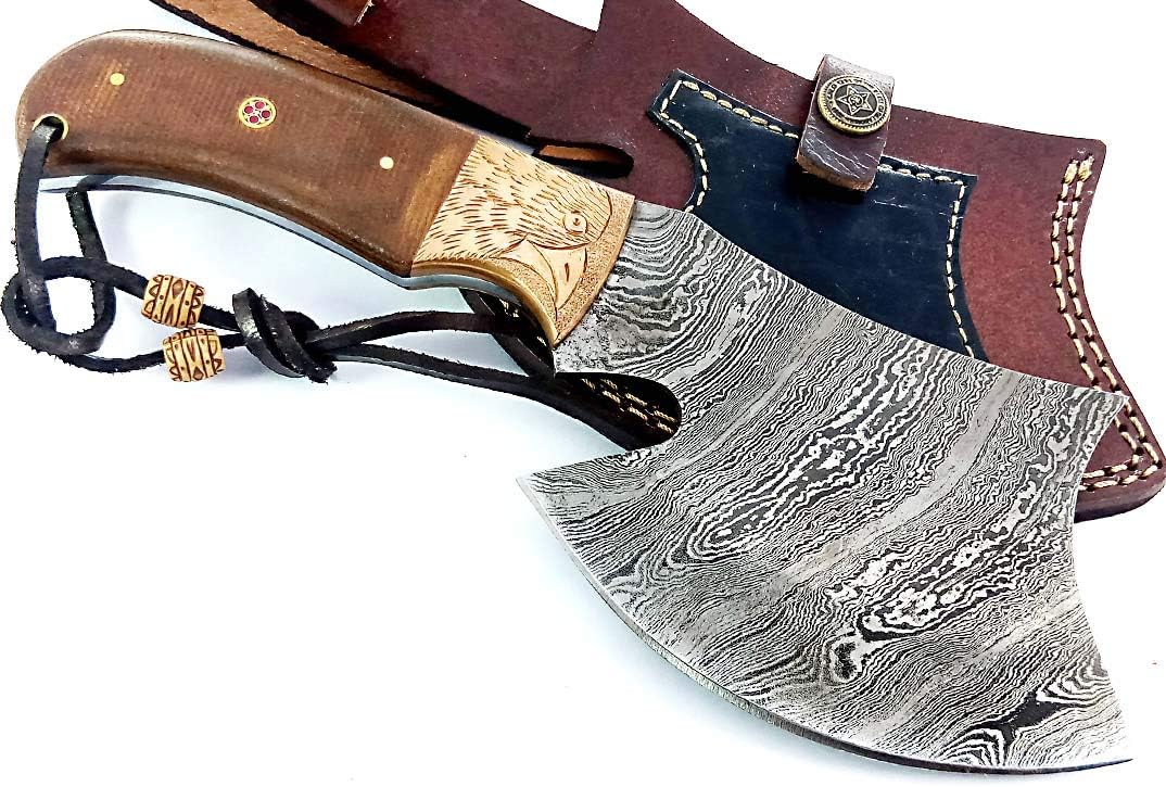 Damascus Steel Blade Axe Hatchet Tomahawk Hunting Knife Camping Hiking SM44