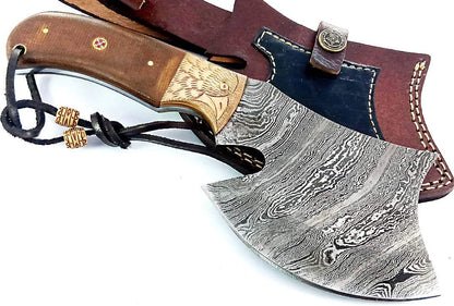 Damascus Steel Blade Axe Hatchet Tomahawk Hunting Knife Camping Hiking SM44