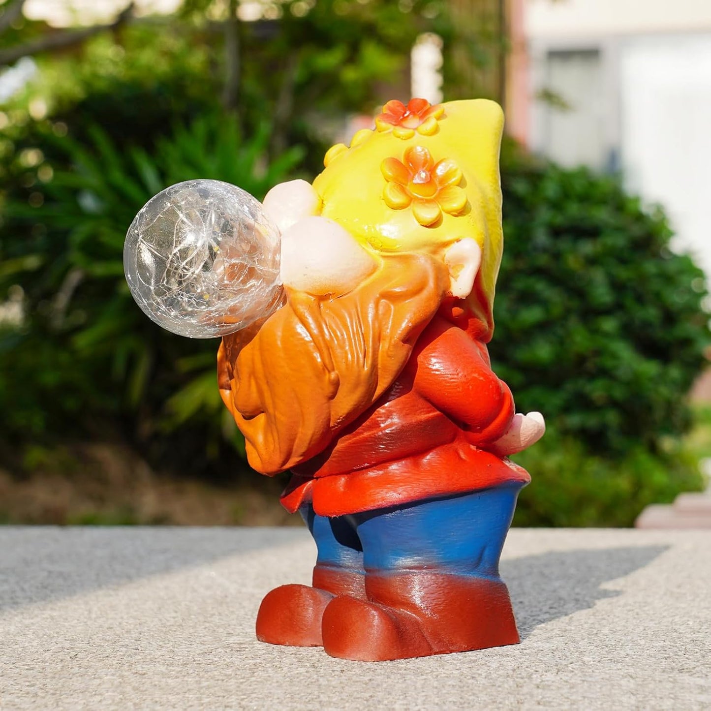 Solar Garden Statues Lights, 8.5" Cute Outdoor Gnome Figurine with Auto On/Off for Yard Patio Decor, Gifts for Women, Grandma, Mom, Housewarming (Bubble Bliss Gnome)