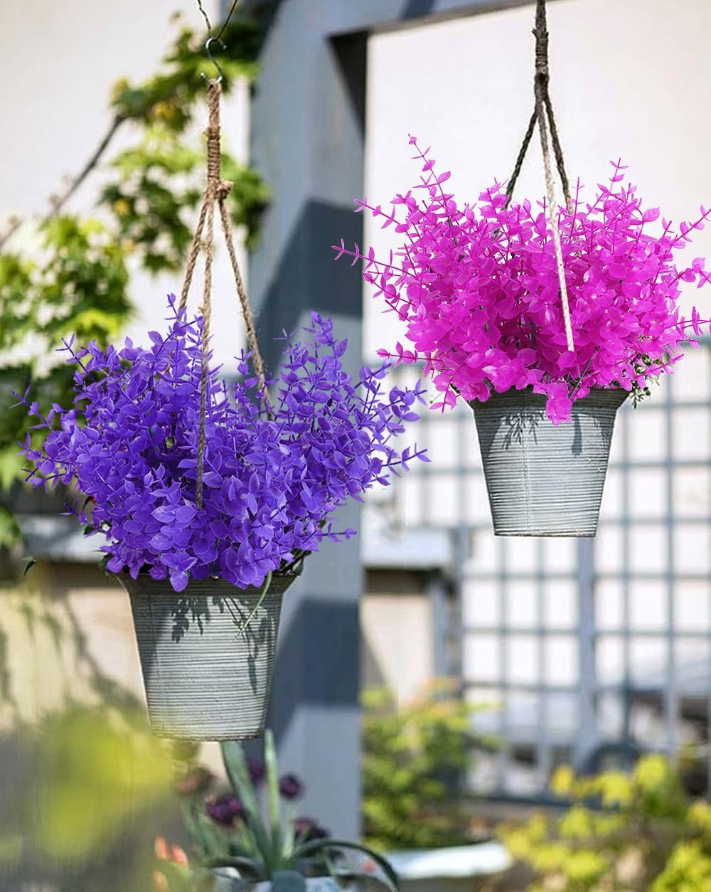 Artificial Faux Plants Outdoor Spring Decoration,Artificial Plants Outdoor Artificial Flowers for Outdoors UV Resistant for Outside Home Planter Porch Patio Window Yard Decor(Pure Fuchsia Eucalyptus)