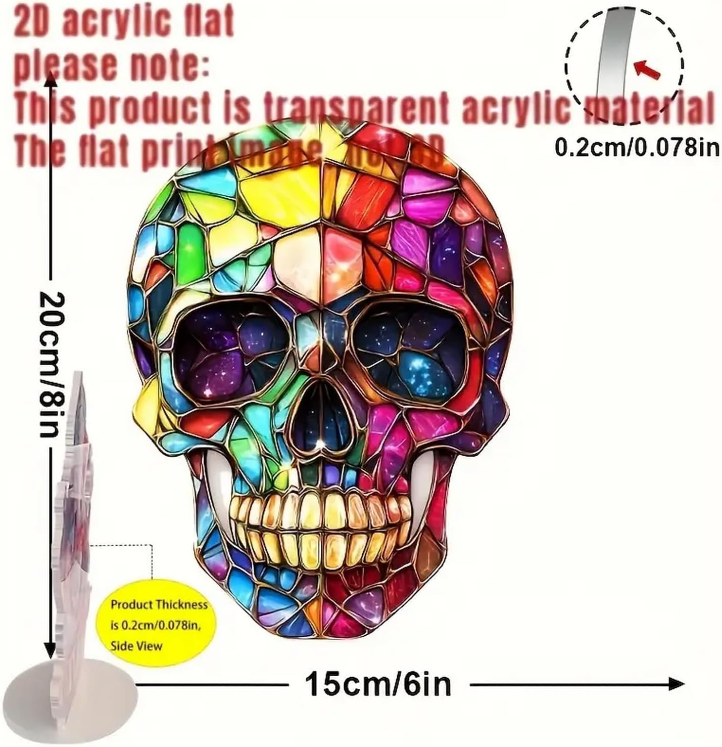 1pcs Stained Glass Window Hanging，Skull Suncatchers，The Day of Dead Ornament，Acrylic Window Sun Catcher Decor，Garden Home Wall Art Suncatcher， Friends Women Men 7.8inch