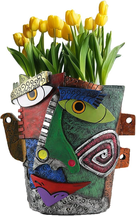 Picasso Brutalist Abstract Beauty Face Flower Pot Ornaments Abstract Face Flower Pots Abstract Head Planter Pots Container Colorful Face Art Abstract Resin Flower Pot (Picasso abstract flowerpot)
