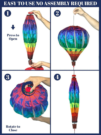 2PCS Giant Rainbow Hot Air Balloon Wind Spinners 14" W x 59" H Large Multicolor Whirligig Wind Spinner Hanging Ornaments for Yard Garden Lawn Outdoor Decorations