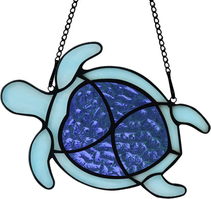 Sea Turtle Stained Glass Window Hangings, Turtle Wall Art for Bathroom, Living Room, Sea Life Birthday Gift for Mom, Grandma, Friends
