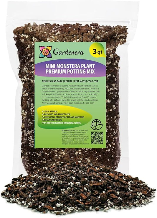 Mini Monstera Potting Soil - Enhances Aeration and Drainage for Thriving Foliage - 3 Quart