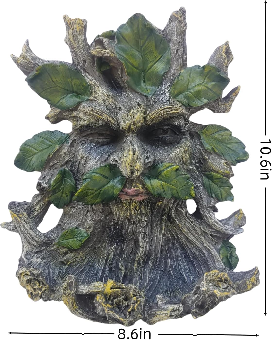 Whimsical Tree Face Garden Decoration ，Tree Faces Decor Outdoor Wallmounted Statue Art with Leaf Features, Outdoor Decor Garden Accessory (Home Decor)