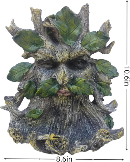 Whimsical Tree Face Garden Decoration ，Tree Faces Decor Outdoor Wallmounted Statue Art with Leaf Features, Outdoor Decor Garden Accessory (Home Decor)