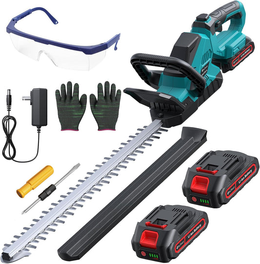20'' Hedge Trimmer Cordless with Battery, Electric Handheld Bush Clipper with 2 Pack Rechargeable