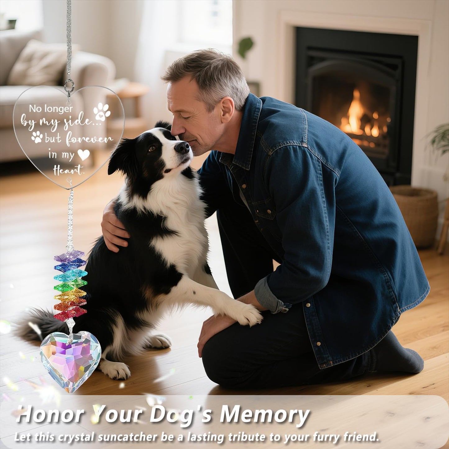 Crystal Sun Catchers Indoor Window - Heart - Shaped Hanging Crystal Suncatcher as Pet Memorial Gifts for Dogs