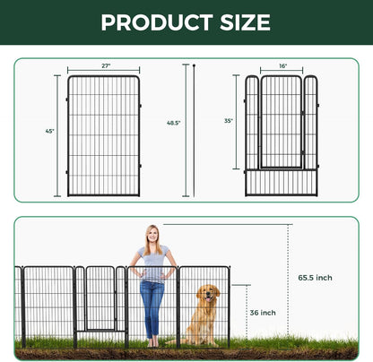 FXW Garden Fence Outdoor for The Yard – 45in(H) x 54.7ft(L) Heavy Duty Metal Animal Barrier for Dog and Rabbit, Decorative Dog Fence, 24 Panels, Black